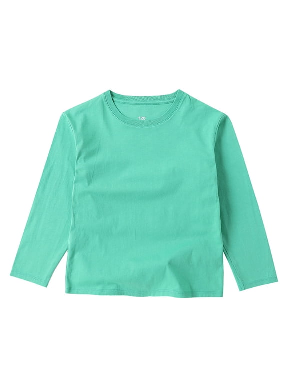 Boys Girls Long Sleeve T-Shirt, Cotton Solid Color Crewneck Casual Basic Tee Green 2T