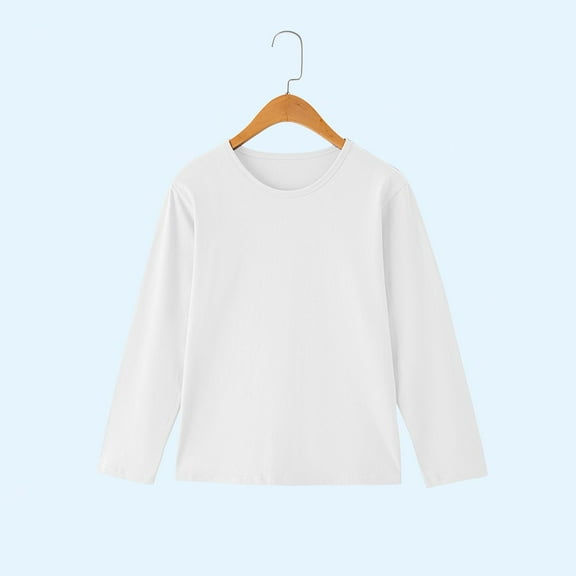 NAISIBABY Boys Girls Long Sleeve T-Shirt, Cotton Solid Color Crewneck Kids Causal Basic Tee White 8T