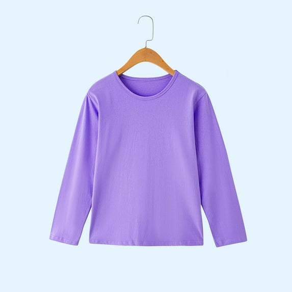 NAISIBABY Boys Girls Long Sleeve T-Shirt, Crewneck Cotton Solid Color Kids Causal Basic Tee Purple 10T
