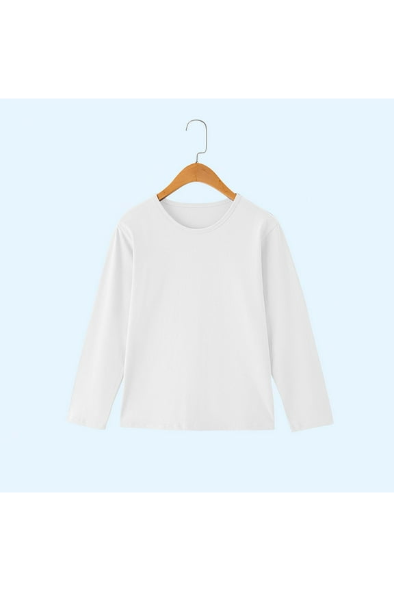 Boys Girls Long Sleeve T-Shirt, Solid Color Crewneck Cotton Kids Causal Basic Tee White 4T
