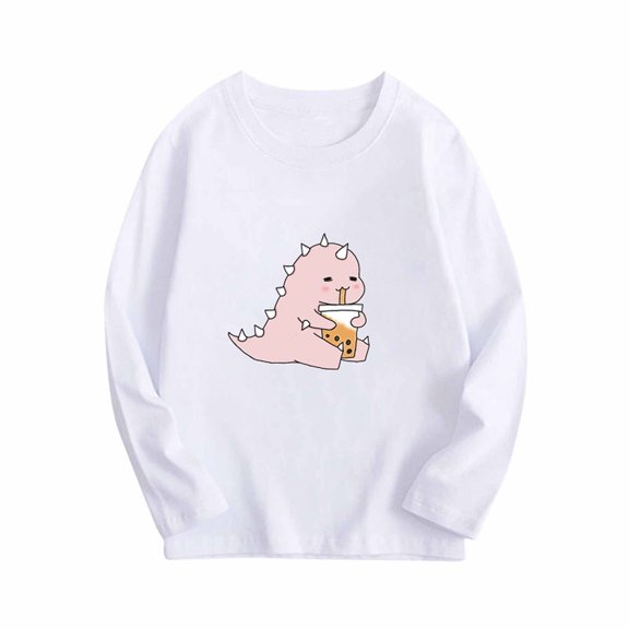 NAISIBABY Boys Girls Long Sleeve Tops, Casual Cotton Crew Neck Kids Prints Blouse White 14T