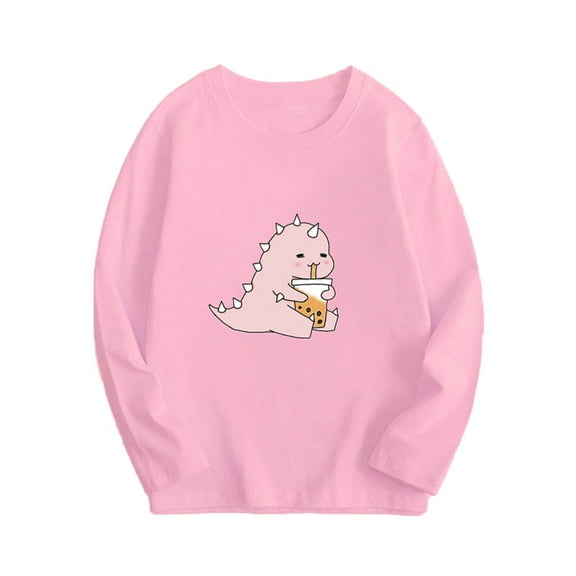 NAISIBABY Boys Girls Long Sleeve Tops, Casual Crew Neck Cotton Kids Prints Blouse Pink 14T