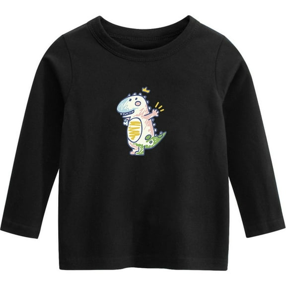 NAISIBABY Boys Girls Long Sleeve Tops, Cute Prints Long Sleeve Crew Neck Casual Pullover Tops Black 5T