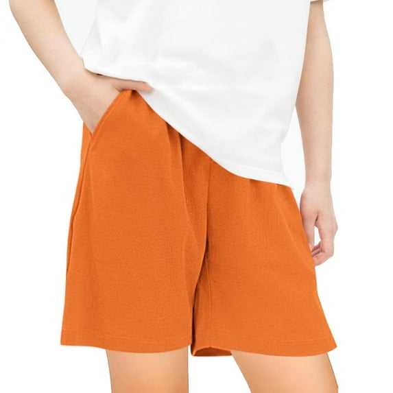 NAISIBABY Boys Girls Loose Shorts, Children's Comfy Casual Solid Color Sports Shorts With Pockets Orange 11 T