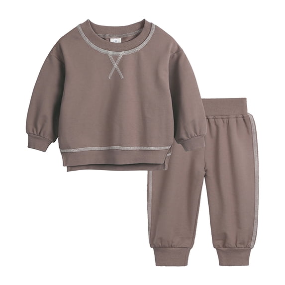 NAISIBABY Boys Girls Outfit Sets, Solid Color Casual Sweatshirts and Pants Kids 2 Piece set Brown 4-5T