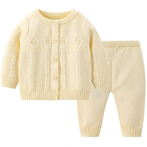 NAISIBABY Boys Girls Outfit Sets, Warm Cute Long Sleeved Top Long Pants Solid Kids Casual Knitted Sets Beige 8-12Months