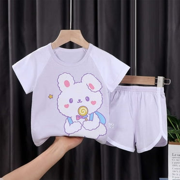 NAISIBABY Boys Girls Outfits, Casual Cute Prints Short Sleeve Shorts Summer Sets Purple 4-5 T
