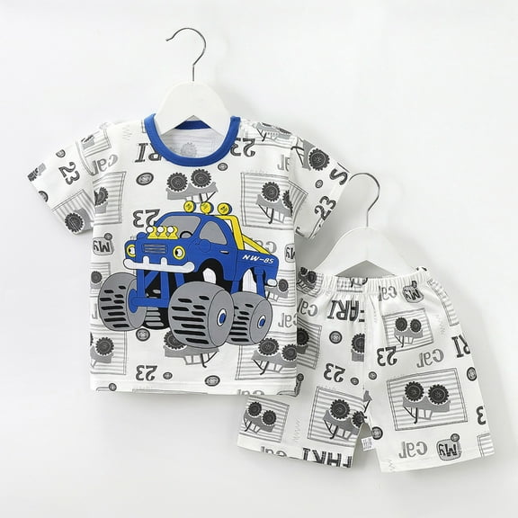NAISIBABY Boys Girls Outfits, Cute Prints Short Sleeve Shorts Comfy Casual Sets White 5-6 T