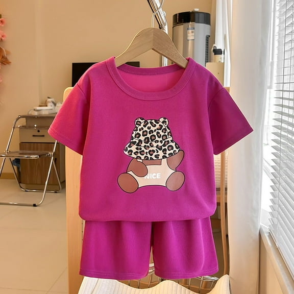 NAISIBABY Boys Girls Outfits, New Prints Short Sleeve Shorts Kids Casual Sets Pink 2 T