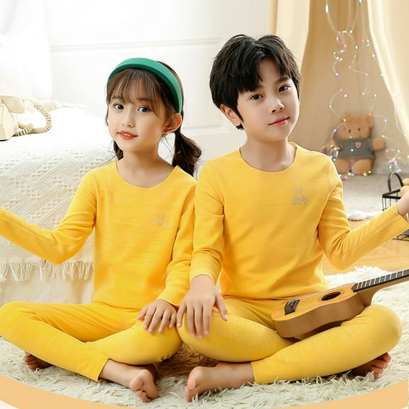 NAISIBABY Boys Girls Pajama Sets 6T, Long Sleeve Tops Stretch Pants Seamless Cotton Thermal Underwear Set 2-Piece Yellow(2-16T)