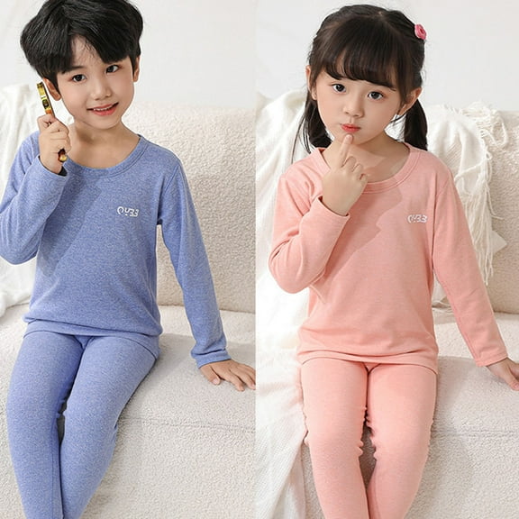 NAISIBABY Boys Girls Pajama Sets, Super Soft Long Sleeve Tops Stretch Johns Kids Thermal Underwear Home Clothes 2-Piece Blue(2-16T)