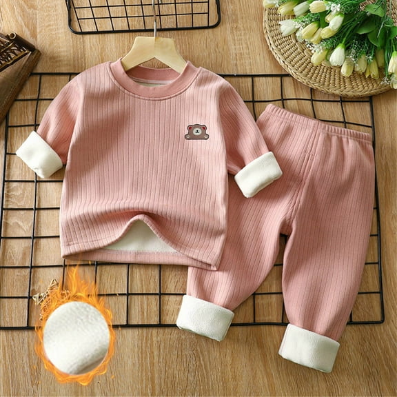 NAISIBABY Boys Girls Pajamas Sets, Long Sleeve Thermal Comfy Thickening Homewear 2-Piece Pink 12Months