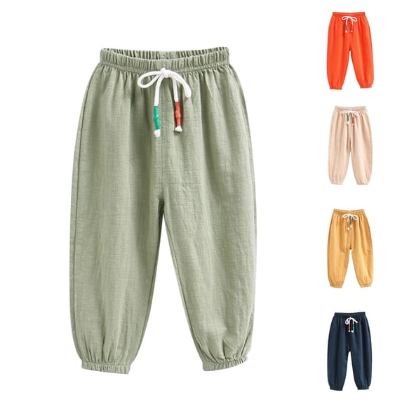 NAISIBABY Boys Girls Pants 8 T, Lightweight Drawstring Cotton Linen Kids Causal Comfort Pants Green(2-9T)