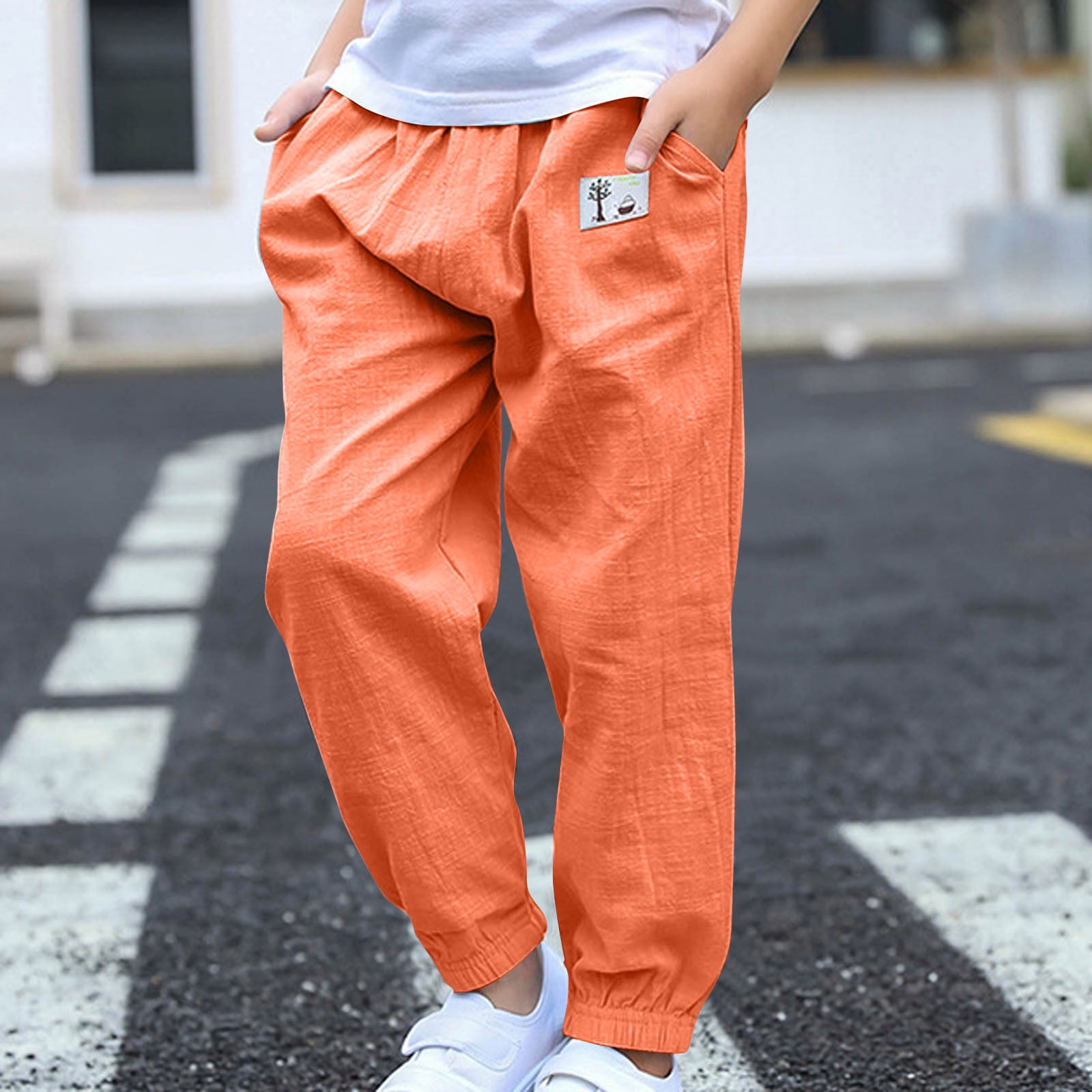 NAISIBABY Boys Girls Pants, Elastic Waist Solid Color Causal