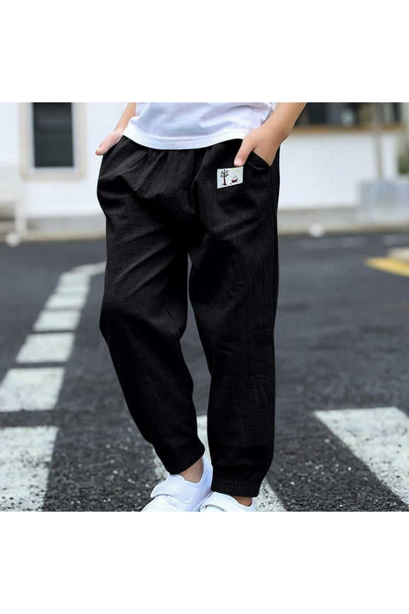 Boys Girls Pants, Solid Color Causal Elastic Waist Kids Active Pants Black 6T