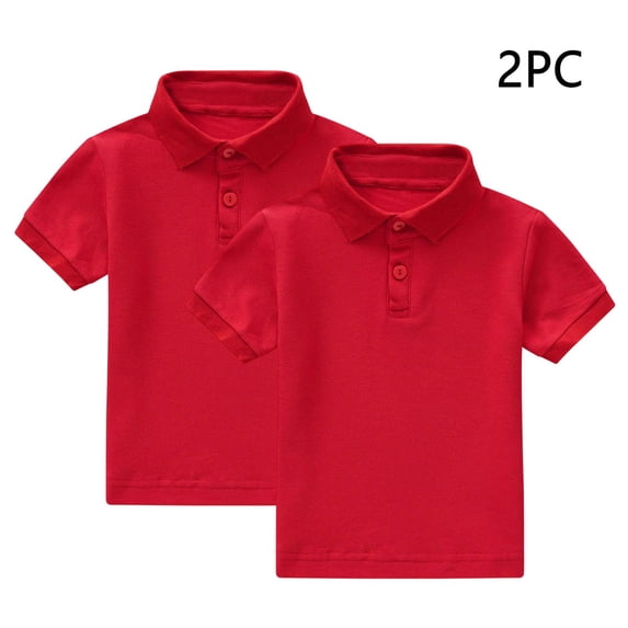 NAISIBABY Boys Girls Polo Shirt 2-Pack, Short Sleeve Tagless School Uniform Kids Solid Pique Polo T-Shirt Red Size 8