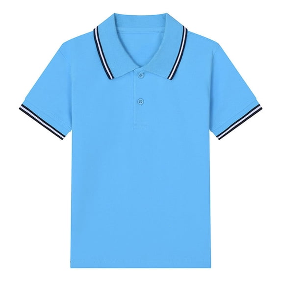 NAISIBABY Boys Girls Polo Shirt, Cotton Collar Button-Up Short Sleeve Kids School Uniform Pique T-Shirt Sky Blue 7T