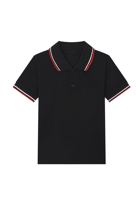 Boys Girls Polo Shirt, Cotton Short Sleeve Collar Button-Up Kids School Uniform Pique T-Shirt Black 9T