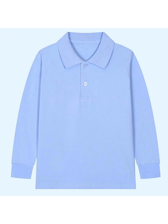 Boys Girls Polo Shirt, Lapel Collar Long Sleeve Solid Color Casual School Uniform Tops Blue 3T