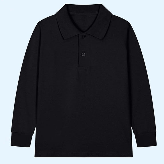 NAISIBABY Boys Girls Polo Shirt, Long Sleeve Lapel Collar Solid Color Casual School Uniform Tops Black 11T