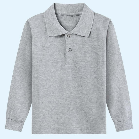 NAISIBABY Boys Girls Polo Shirt, Solid Color Lapel Collar Long Sleeve Casual School Uniform Tops Gray 3T