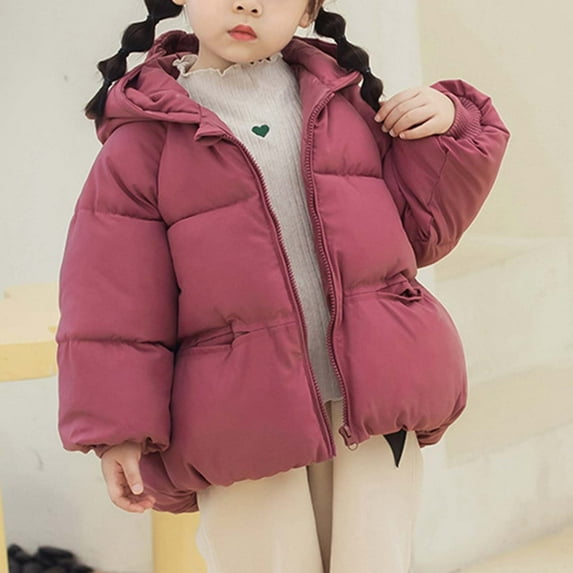 NAISIBABY Boys Girls Puffer Jacket, Solid Color with Pockets Keep Warm Hooded Quilted Winter Coat Pink 6-12Months