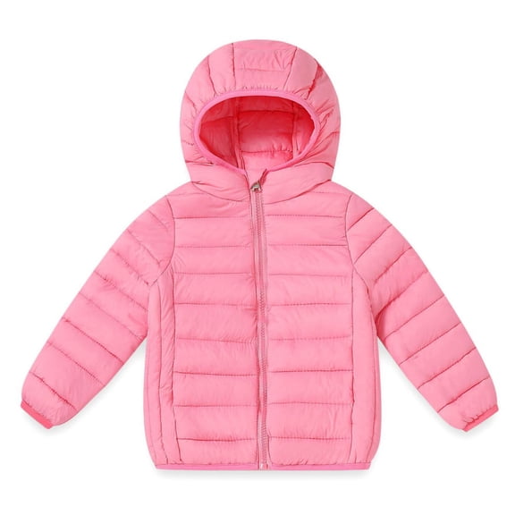 NAISIBABY Boys Girls Puffer Jacket, Windproof Hooded Lightweight Zip Up Kids Winter Thermal Quilted Coat Pink 10T