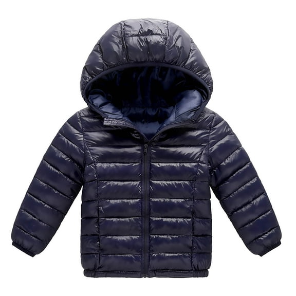 NAISIBABY Boys Girls Puffer Jackets, Zip Up Solid Color Winter Warm Kids Hooded Coat Navy 5-6T