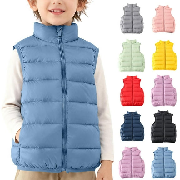 NAISIBABY Boys Girls Puffer Vest Jacket (2-12T), with Pockets Full Zipper Stand Collar Winter Fashion Thicken Warm Outerwear Blue 8T