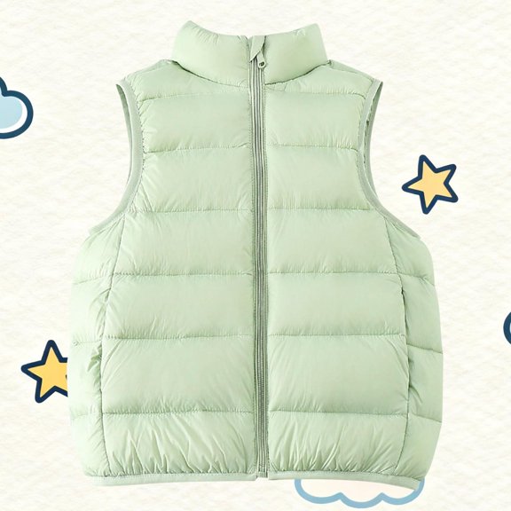 NAISIBABY Boys Girls Puffer Vest Jacket, Full Zipper Stand Collar with Pockets Winter Fashion Thicken Warm Outerwear Green 6T