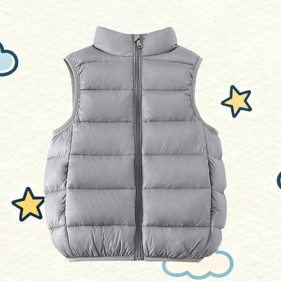 NAISIBABY Boys Girls Puffer Vest Jacket, Full Zipper with Pockets Stand Collar Winter Fashion Thicken Warm Outerwear Gray 10T