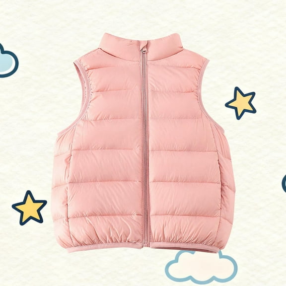 NAISIBABY Boys Girls Puffer Vest Jacket, Full Zipper with Pockets Stand Collar Winter Fashion Thicken Warm Outerwear Pink 11T