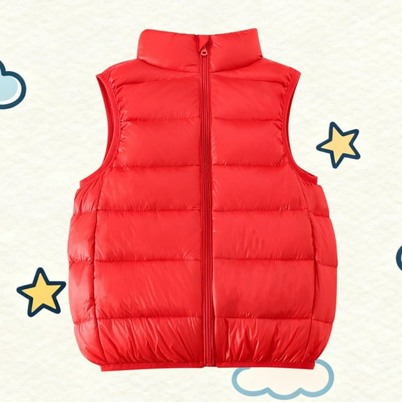 NAISIBABY Boys Girls Puffer Vest Jacket, with Pockets Stand Collar Full Zipper Winter Fashion Thicken Warm Outerwear Red 11T