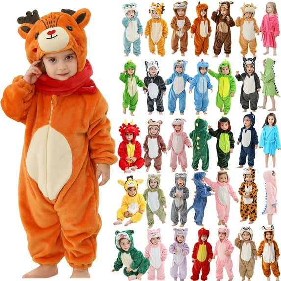 NAISIBABY Boys Girls Rompers, Long Sleeve Hooded Winer Warm Cute Animal Flannel Cosplay Jumpsuit Yellow 18-24Months