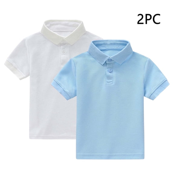 NAISIBABY Boys Girls School Uniform Polo Shirt 2-Pack, Solid Pique Tagless Short Sleeve Kids Performance T-Shirt Light Blue Size 8