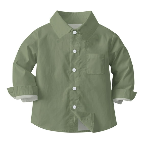 NAISIBABY Boys Girls School Uniform Shirt, Button Down Solid Color Long Sleeve Casual Tops Army Green 6-12Months