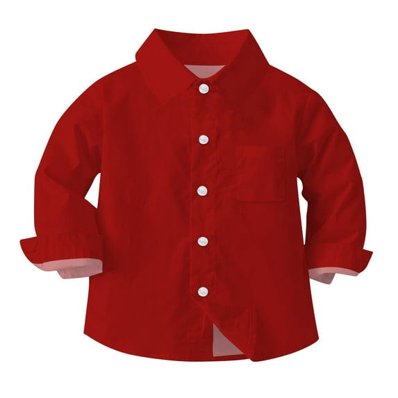 NAISIBABY Boys Girls School Uniform Shirt, Long Sleeve Solid Color Button Down Casual Tops Wine 2-3T