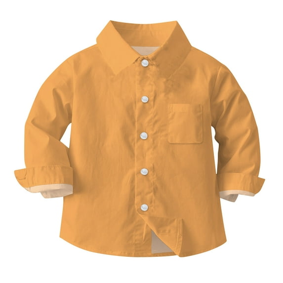 NAISIBABY Boys Girls School Uniform Shirt, Solid Color Long Sleeve Button Down Casual Tops Yellow 5-6T