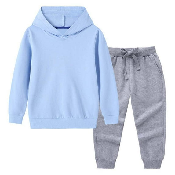 NAISIBABY Boys Girls Sets 2-Piece, Loose Fit Hooded Sweatshirt and Drawstring Sweatpants Fall Winter Casual Outfit Light Blue 6T
