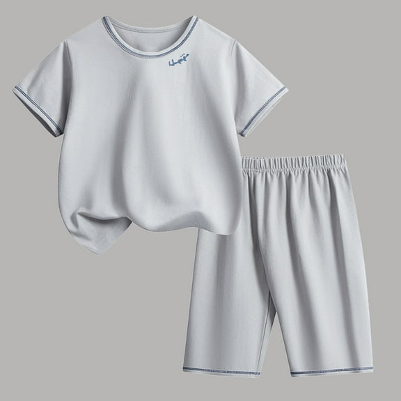 NAISIBABY Boys Girls Sets 2-Piece, Short Sleeve T-Shirt Elastic Waist Shorts Solid Cotton Casual Home Clothes Gray 5T