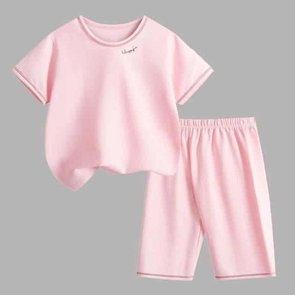 NAISIBABY Boys Girls Sets 2-Piece, Short Sleeve T-Shirt Elastic Waist Shorts Solid Cotton Casual Home Clothes Pink 4T