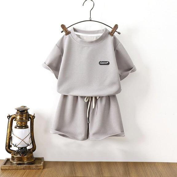 NAISIBABY Boys Girls Sets 2-Piece, Short Sleeve T-Shirt and Elastic Waist Shorts Casual Loose Active Outfits Gray 6-12Months