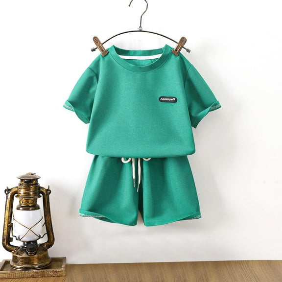 NAISIBABY Boys Girls Sets 2-Piece, Short Sleeve T-Shirt and Elastic Waist Shorts Casual Loose Active Outfits Green 2-3T