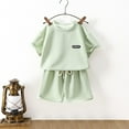 thumbnail image 1 of NAISIBABY Boys Girls Sets 2-Piece, Short Sleeve T-Shirt and Elastic Waist Shorts Casual Loose Active Outfits Mint Green 5-6T, 1 of 3