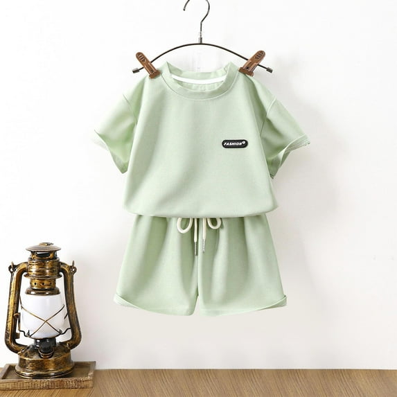 NAISIBABY Boys Girls Sets 2-Piece, Short Sleeve T-Shirt and Elastic Waist Shorts Casual Loose Active Outfits Mint Green 5-6T