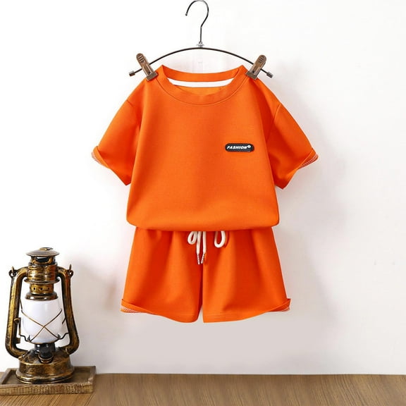 NAISIBABY Boys Girls Sets 2-Piece, Short Sleeve T-Shirt and Elastic Waist Shorts Casual Loose Active Outfits Orange 7-8T