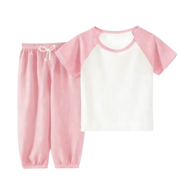 NAISIBABY Boys Girls Sets 2-Piece, Soft Lightweight Short Sleeve T-Shirt and Pants Kids Summer Loungewear Outfits Pink Size 2