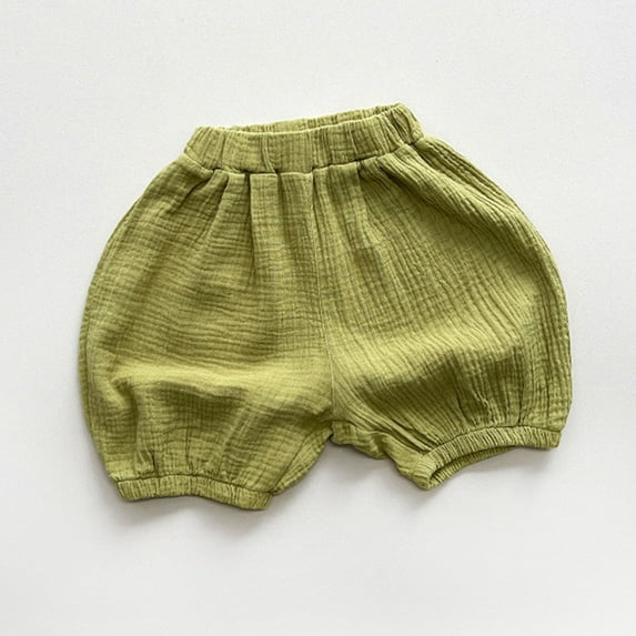 NAISIBABY Boys Girls Shorts, Elastic Waist Cotton Linen Solid Color Summer Casual Shorts Green 5-6T
