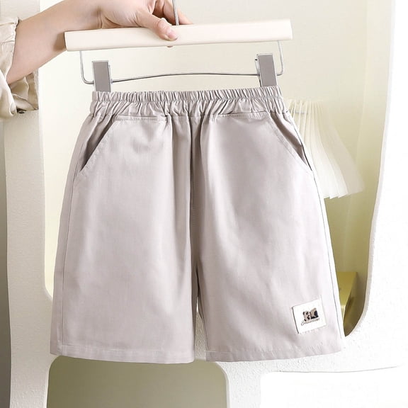 NAISIBABY Boys Girls Shorts, Elastic Waist Pockets New Style Summer Cotton Loose Shorts Gray 5-6T