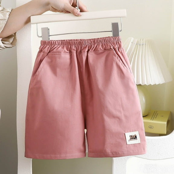 NAISIBABY Boys Girls Shorts, Pockets New Style Elastic Waist Summer Cotton Loose Shorts Pink 3-4T